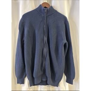 Vintage LL Bean Cardigan Sweater Mens Sz XL Tall Blue Ribbed Knit Full Zip